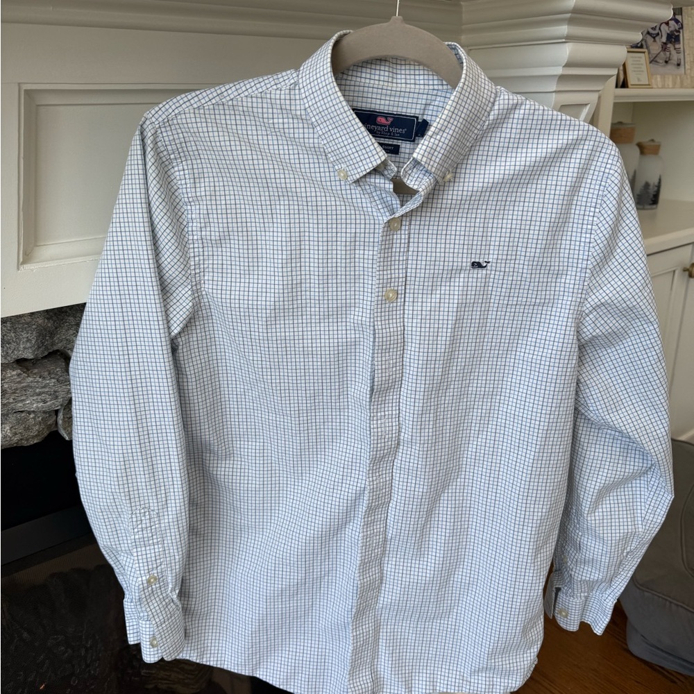 Vineyard Vines Boys White and Blue Plaid Shirt